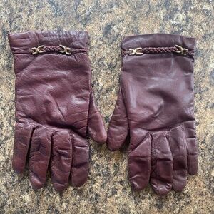 Classic Braided Trim Leather Gloves - Burgundy